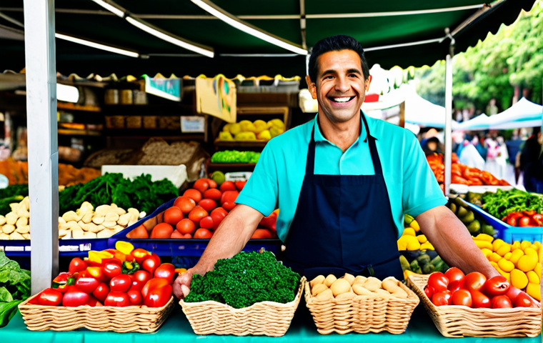 **
"A vibrant, colorful market stall overflowing with fresh, low-carb friendly foods, appropriate content, safe for work. Focus on avocados, leafy greens (like kale and spinach), colorful bell peppers, eggs in a woven basket, and nuts (brazil nuts, almonds), fully clothed. A smiling vendor (male, 30s) wearing a clean apron stands behind the stall, perfect anatomy, correct proportions, natural pose. In the background, blurred shoppers browse other stalls. Bright, natural lighting. professional, modest, family-friendly, professional photography, high quality, well-formed hands, proper finger count, natural body proportions"
**