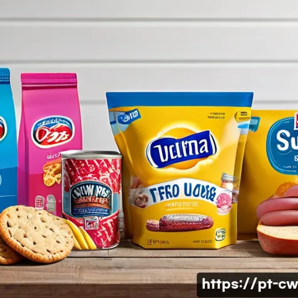 저탄수화물 다이어트 중 피해야 할 음식 - A detailed still life composition of various industrial processed foods that sabotage a low carb die...